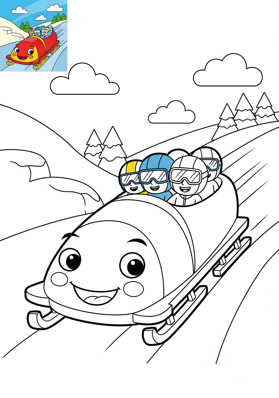 medium sports and activities Winter Sports bobsled kids coloring page 1