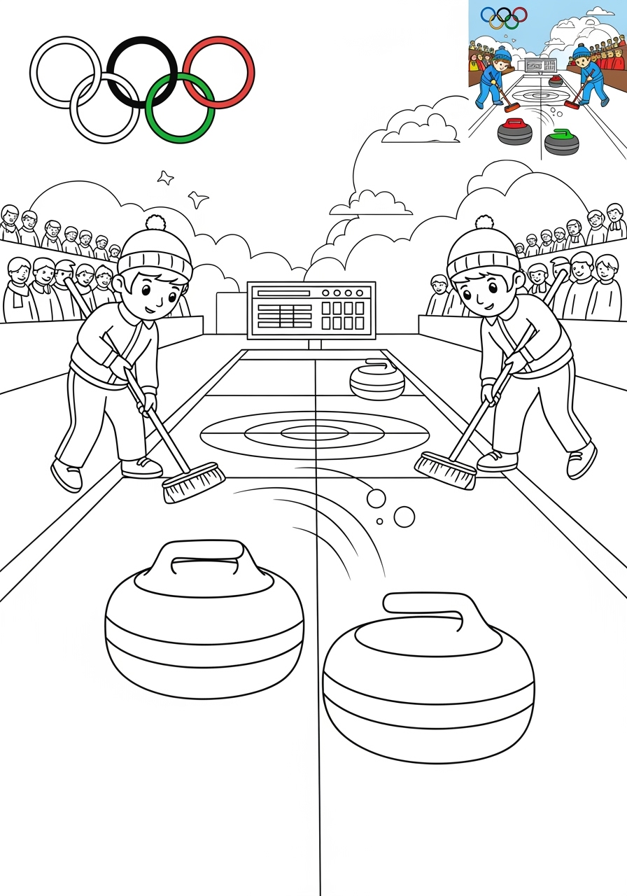 medium sports and activities Winter Sports curling kids coloring page 0
