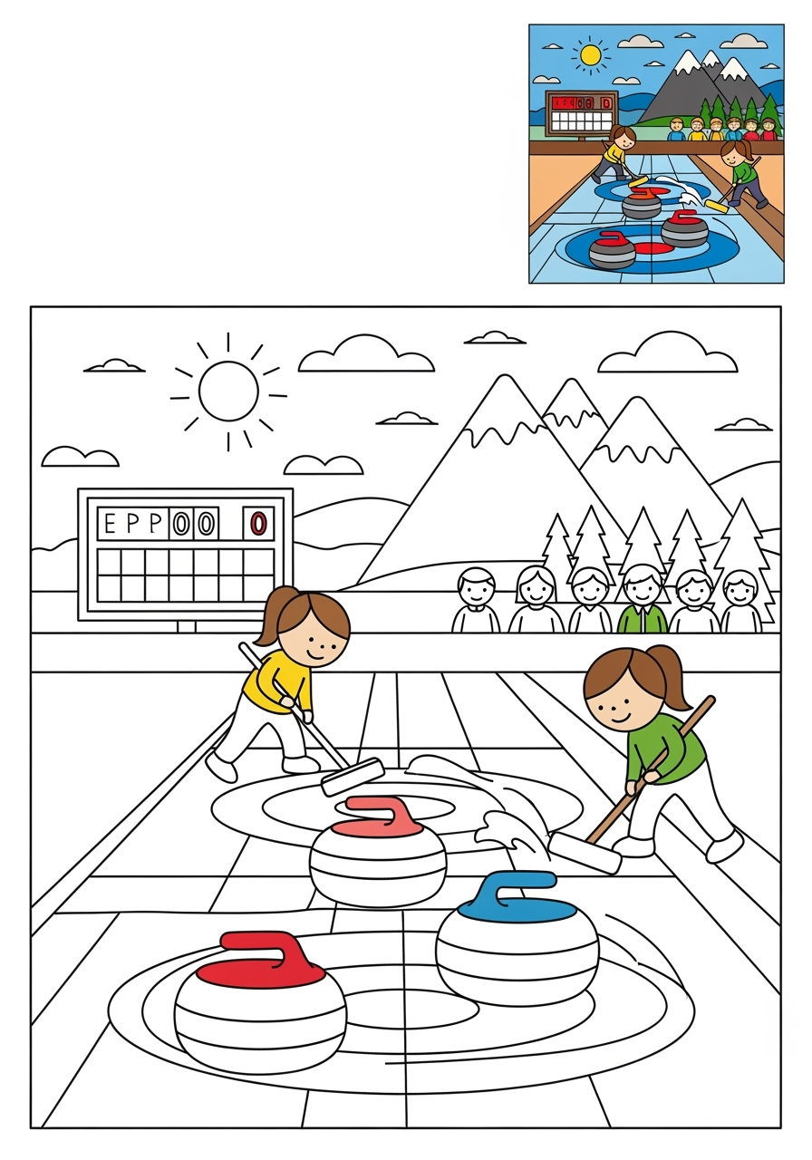 medium sports and activities Winter Sports curling kids coloring page 1