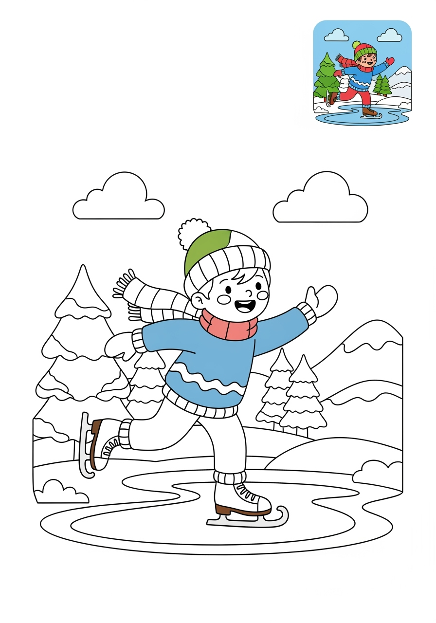 medium sports and activities Winter Sports ice skating kids coloring page 1