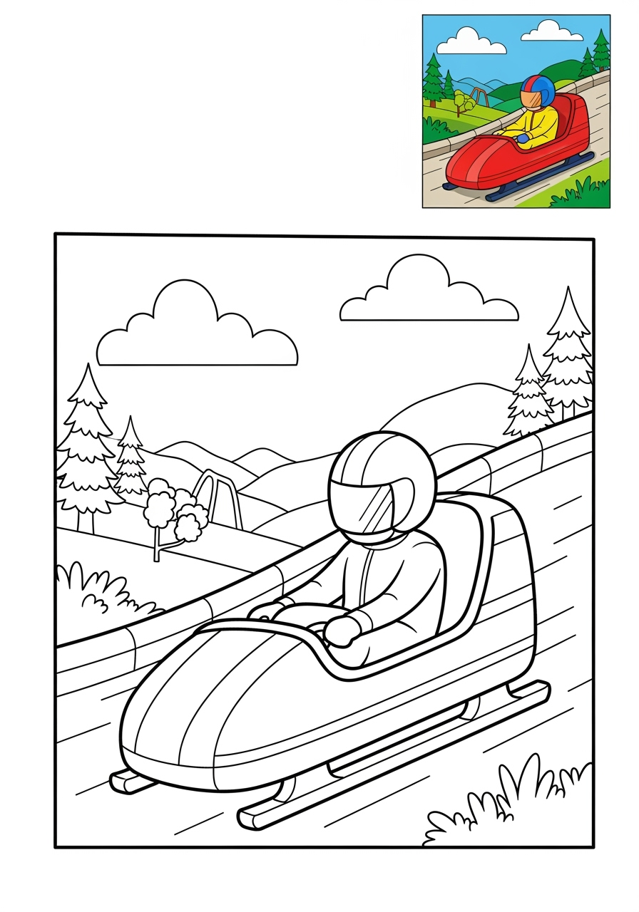 medium sports and activities Winter Sports luge kids coloring page 0