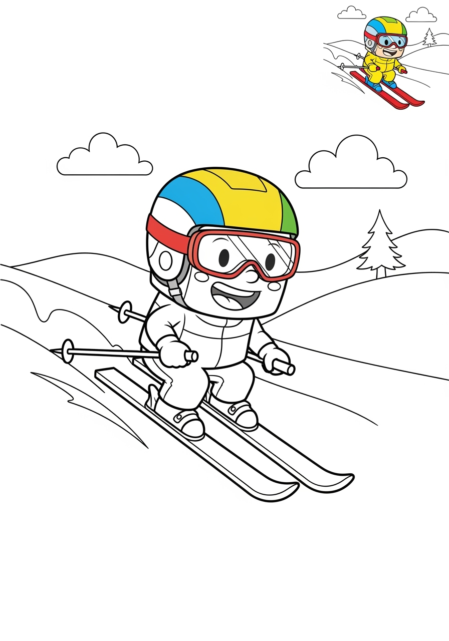 medium sports and activities Winter Sports skiing kids coloring page 0