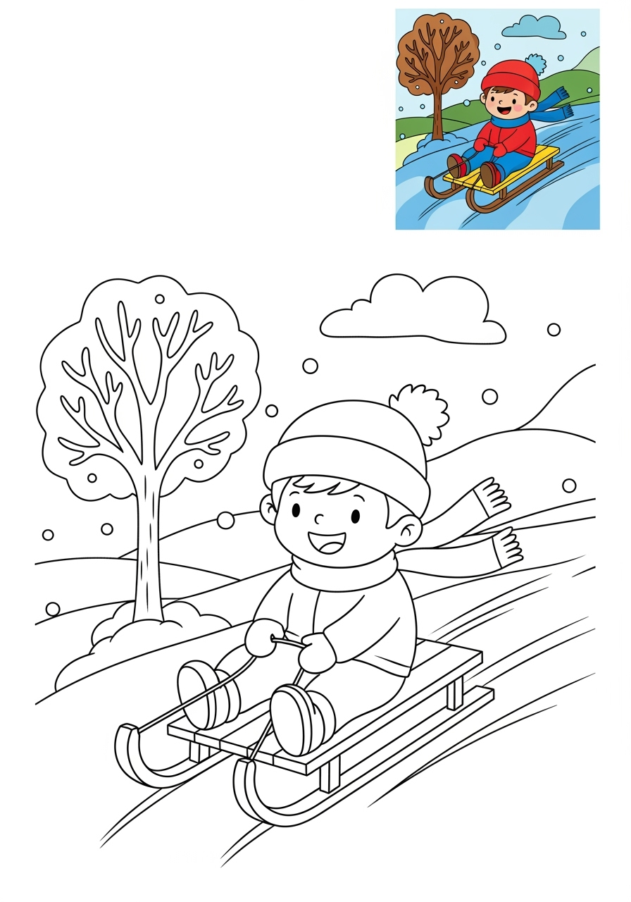 medium sports and activities Winter Sports sledding kids coloring page 0