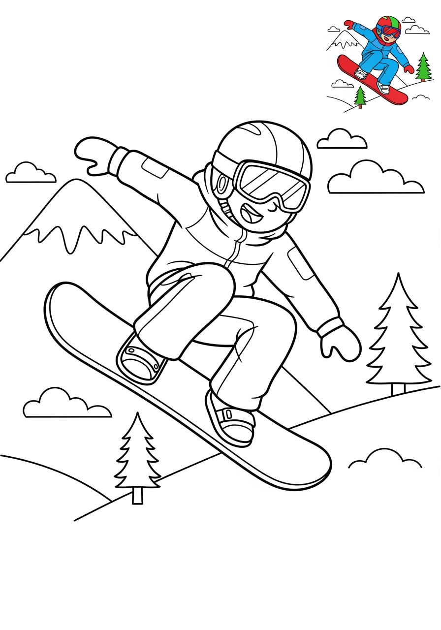 medium sports and activities Winter Sports snowboarding kids coloring page 1