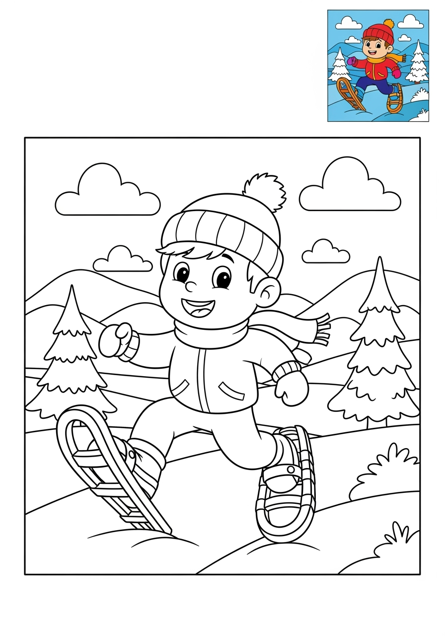 medium sports and activities Winter Sports snowshoeing kids coloring page 0