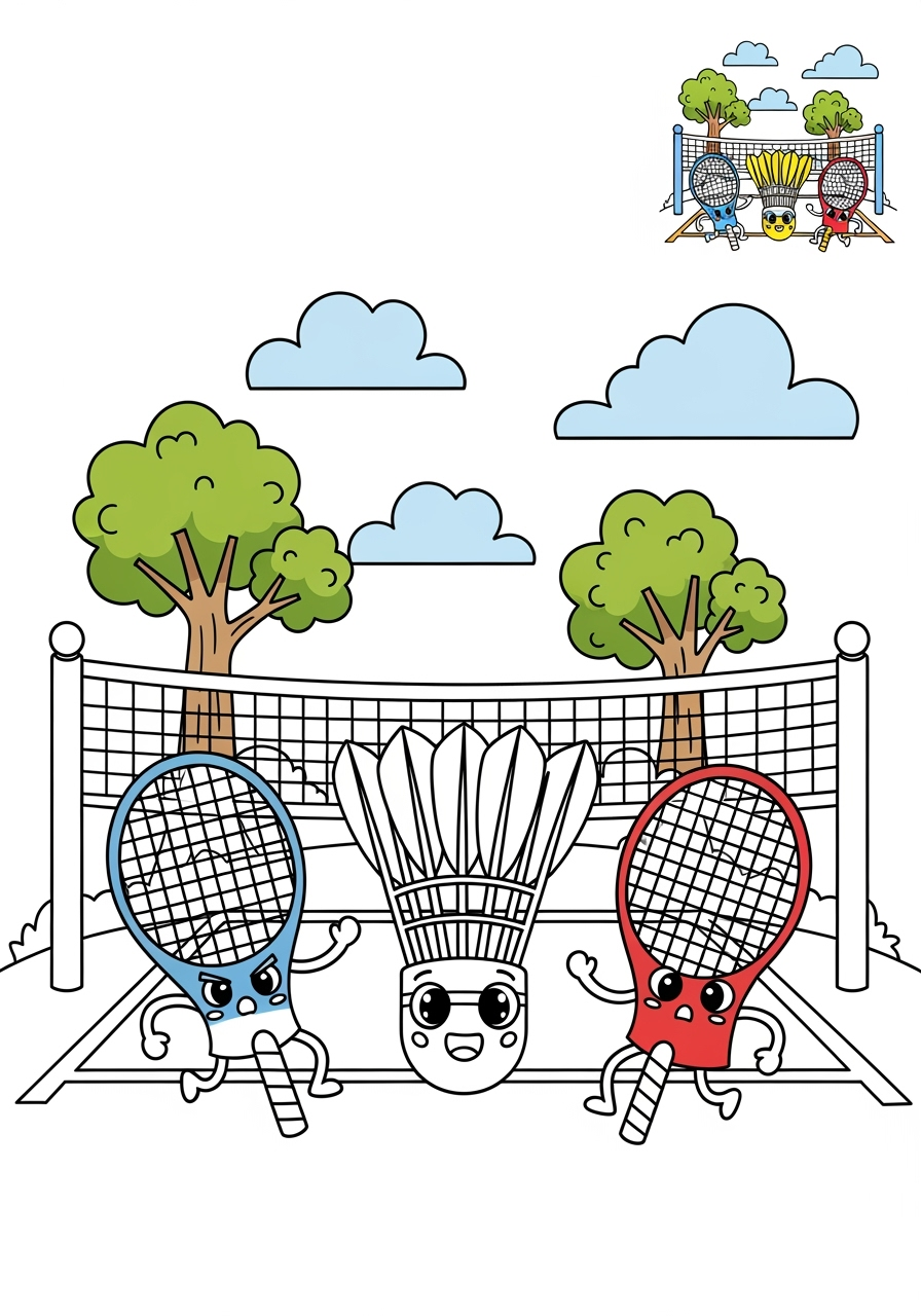 medium sports and activities Other Games badminton kids coloring page 0