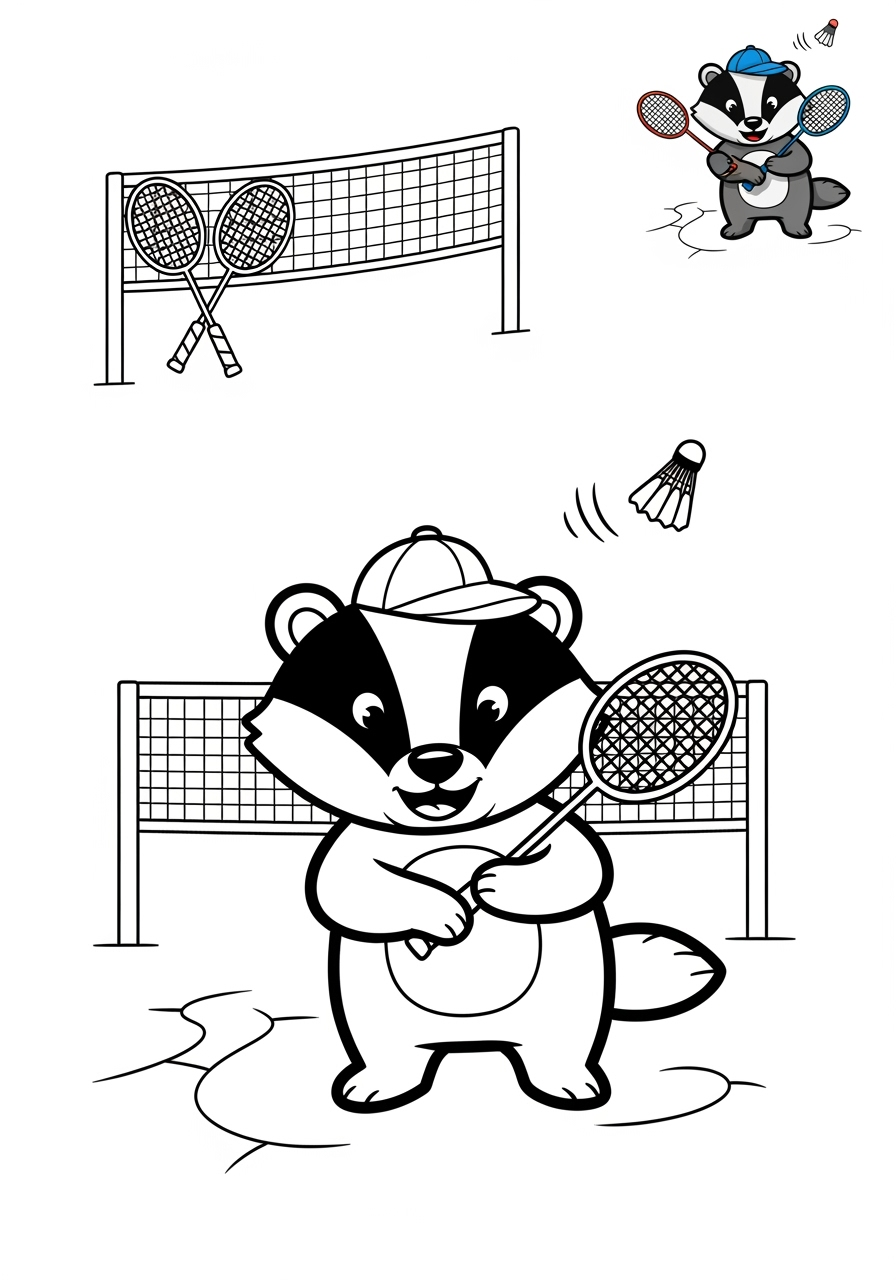 medium sports and activities Other Games badminton kids coloring page 1