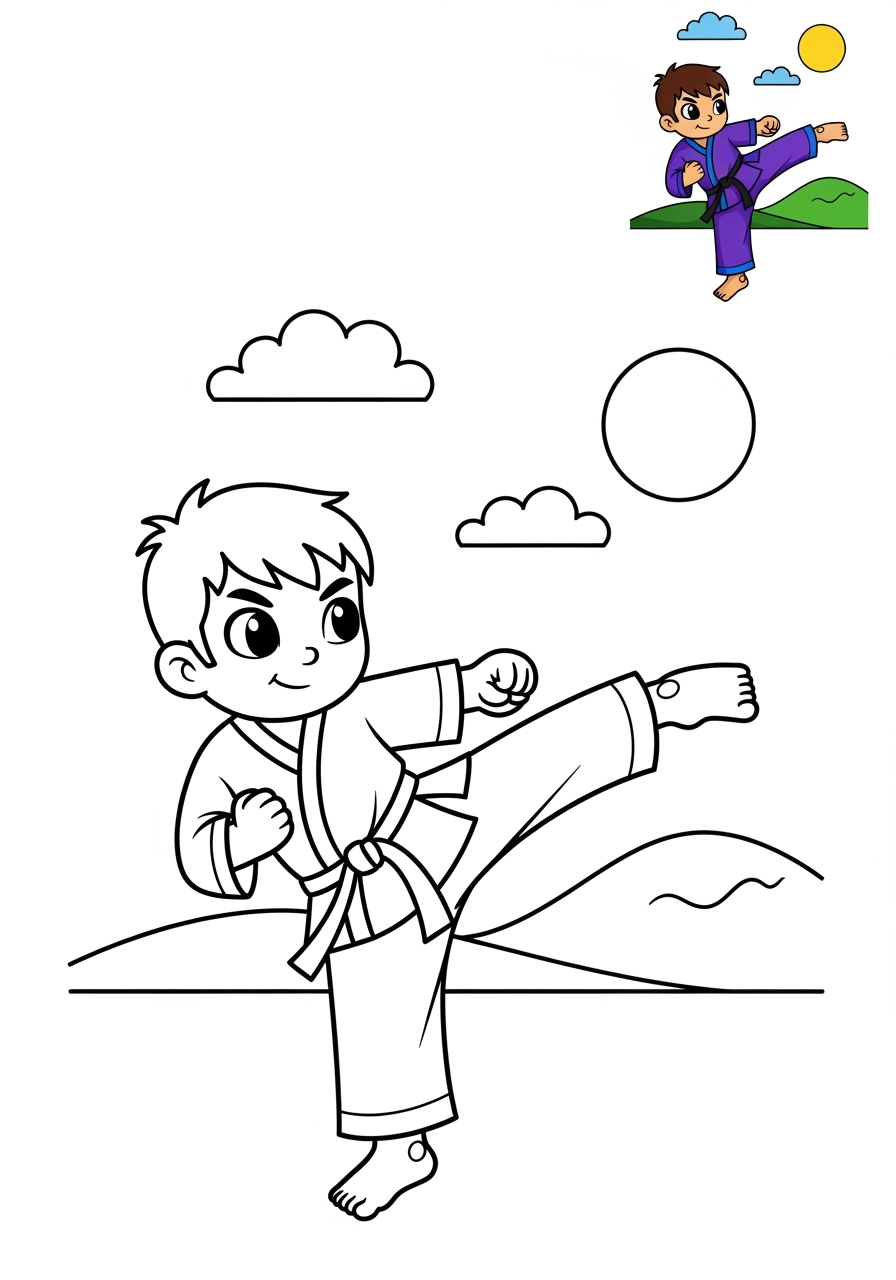 medium sports and activities Other Games karate kids coloring page 0