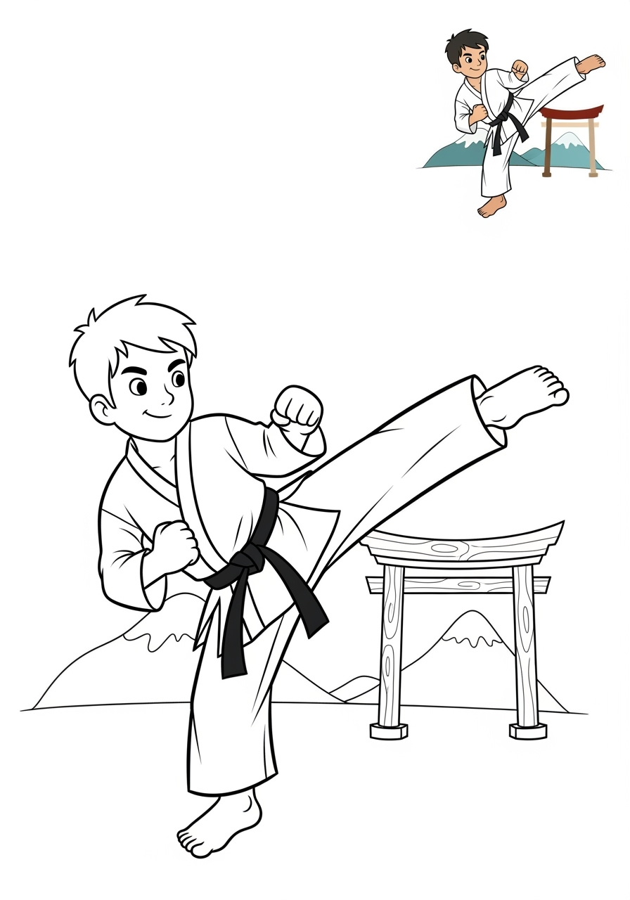 medium sports and activities Other Games karate kids coloring page 1