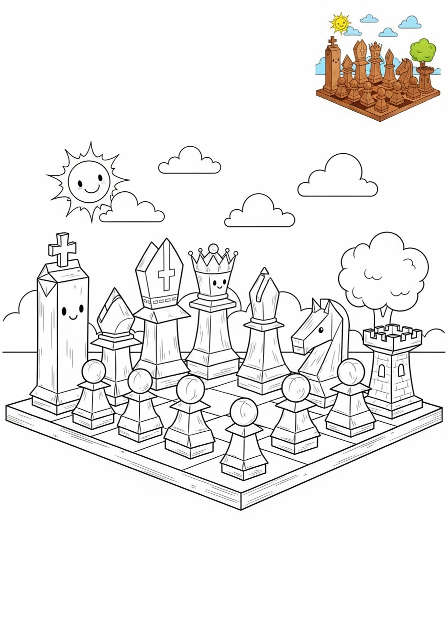 medium toys and games Board & Card Games chess kids coloring page 1