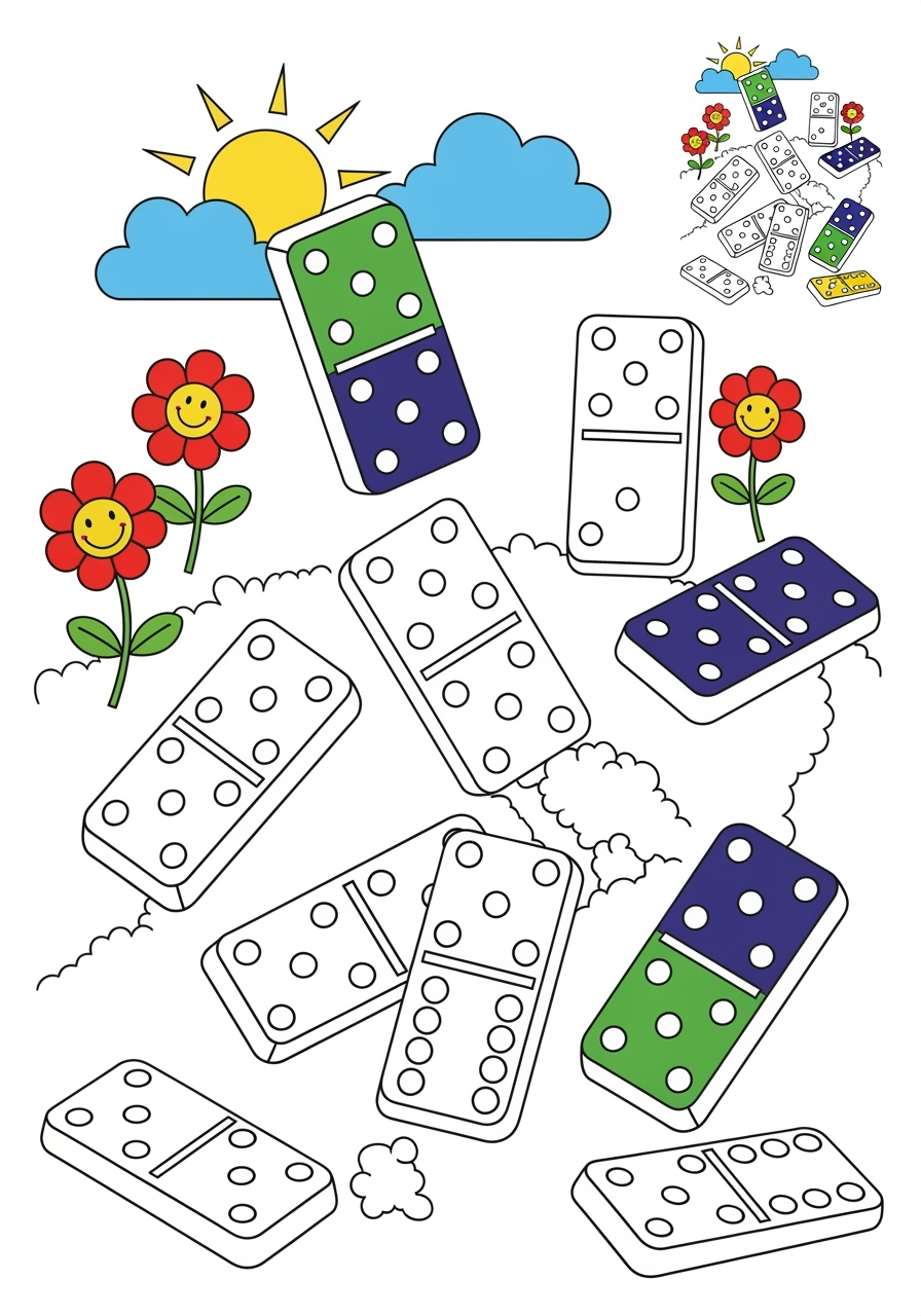 medium toys and games Board & Card Games dominoes kids coloring page 1