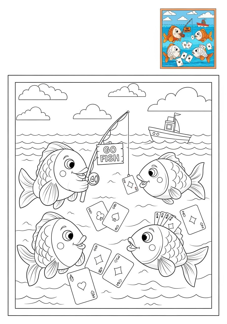 medium toys and games Board & Card Games go fish kids coloring page 1