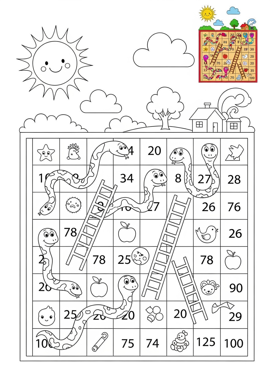 medium toys and games Board & Card Games snakes and ladders kids coloring page 0