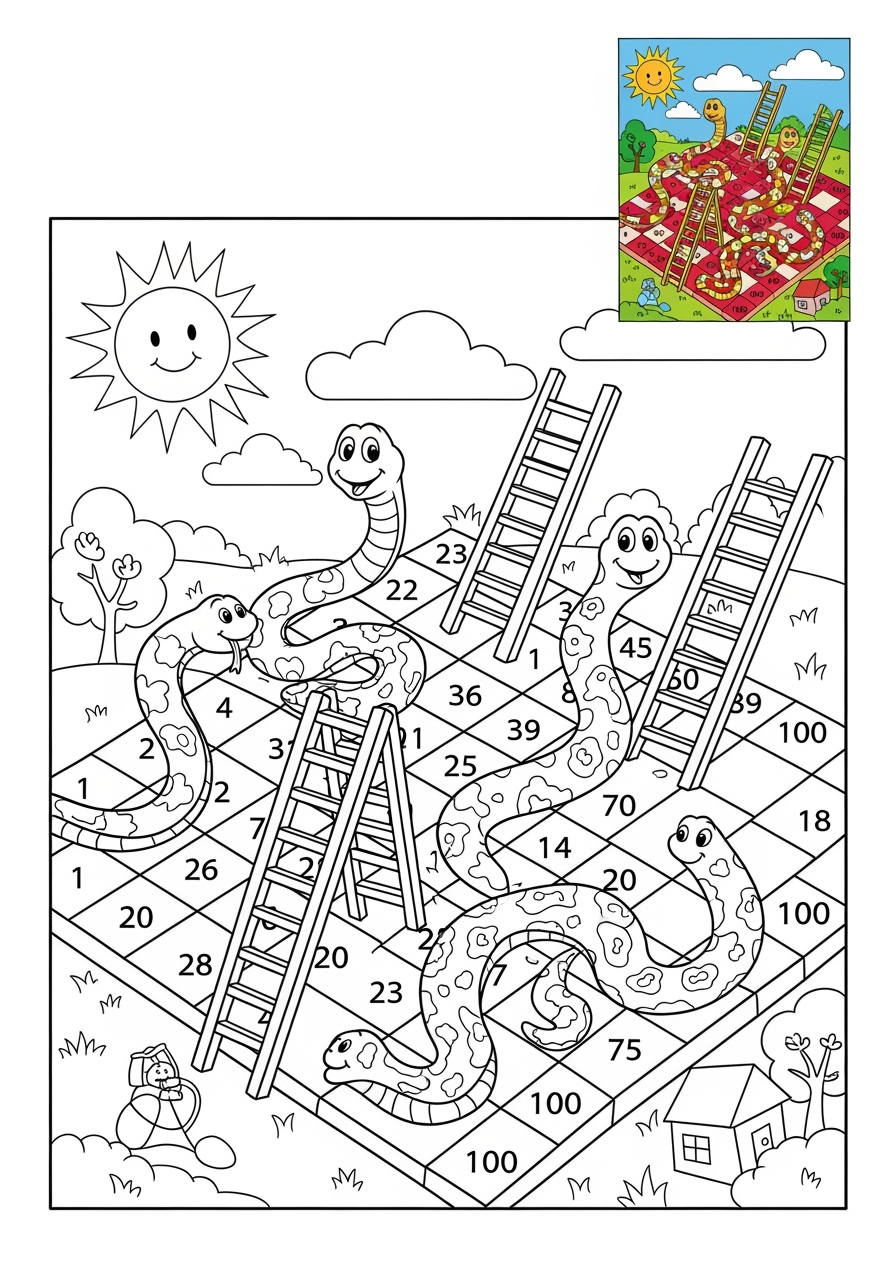 medium toys and games Board & Card Games snakes and ladders kids coloring page 1