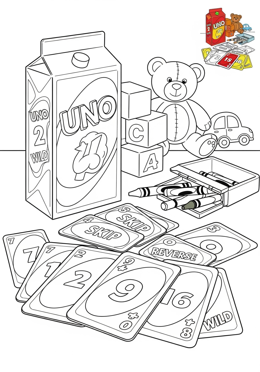 medium toys and games Board & Card Games uno kids coloring page 1