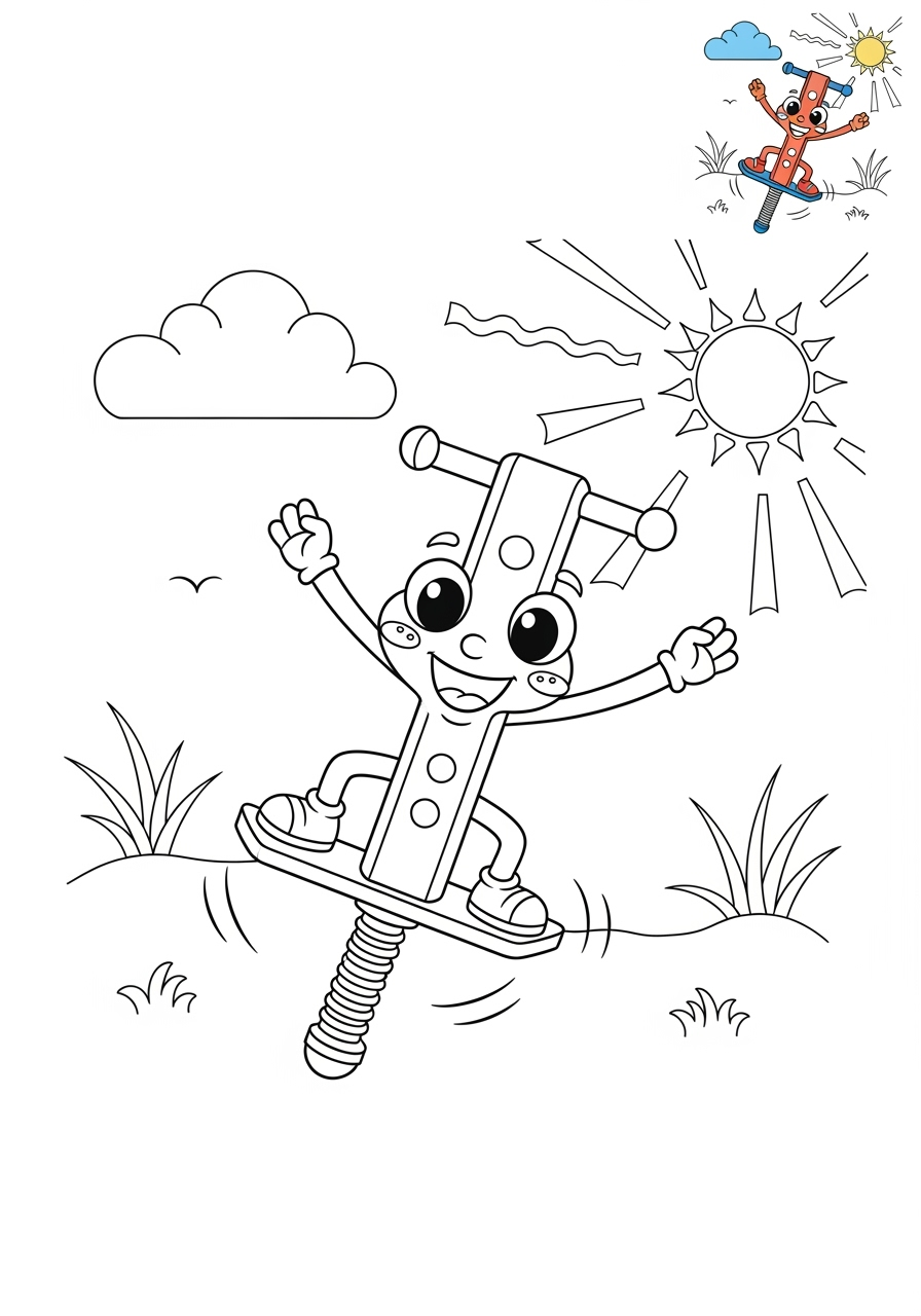 medium toys and games Outdoor Toys pogo stick kids coloring page 1