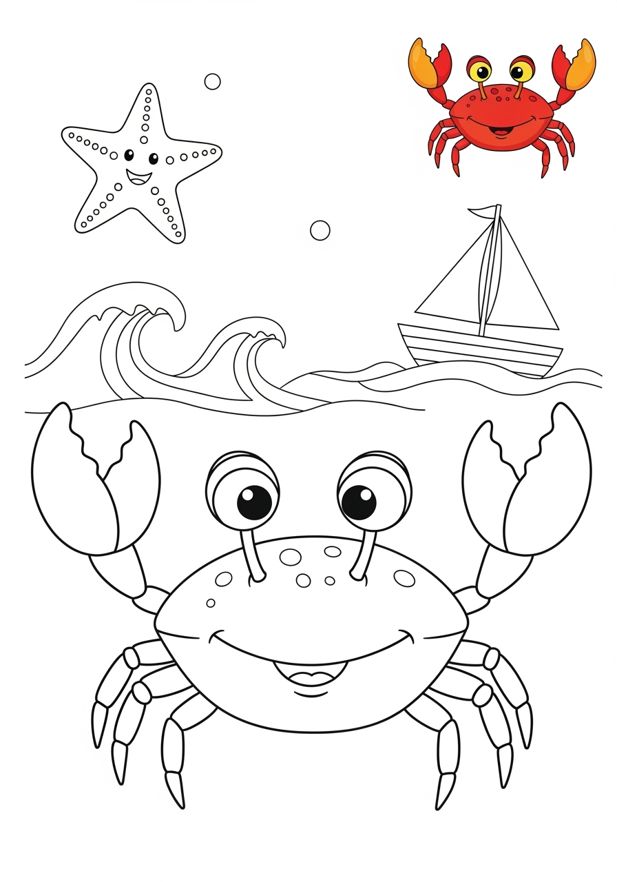 medium underwater and ocean Créatures Marines crab kids coloring page 0