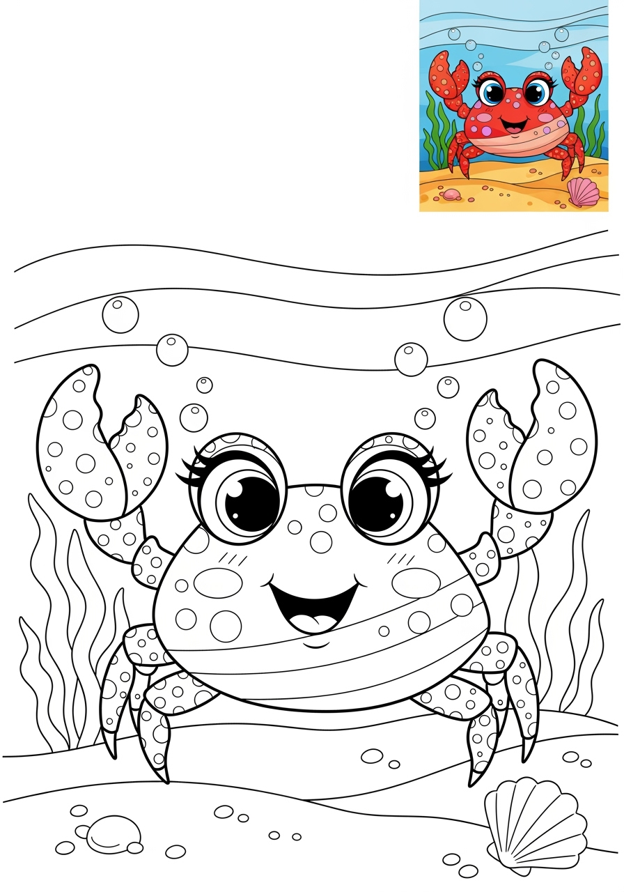 medium underwater and ocean Créatures Marines crab kids coloring page 1
