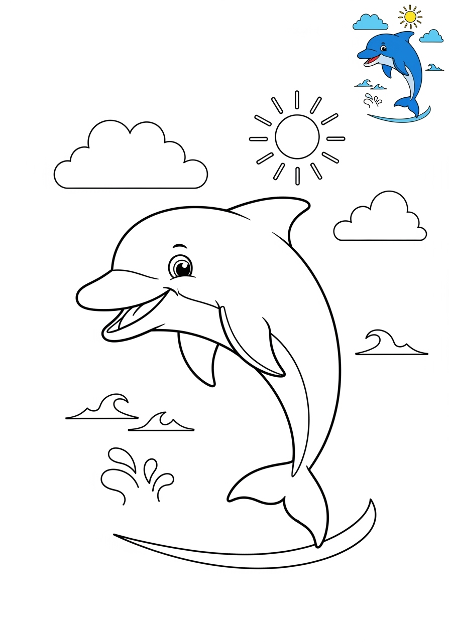 medium underwater and ocean Créatures Marines dolphin kids coloring page 0