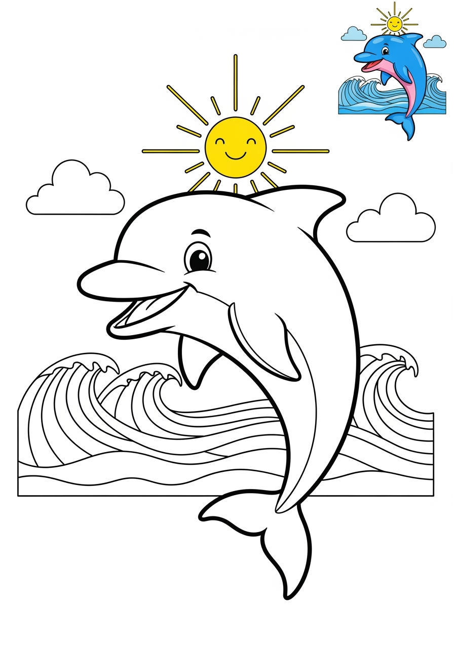 medium underwater and ocean Créatures Marines dolphin kids coloring page 1