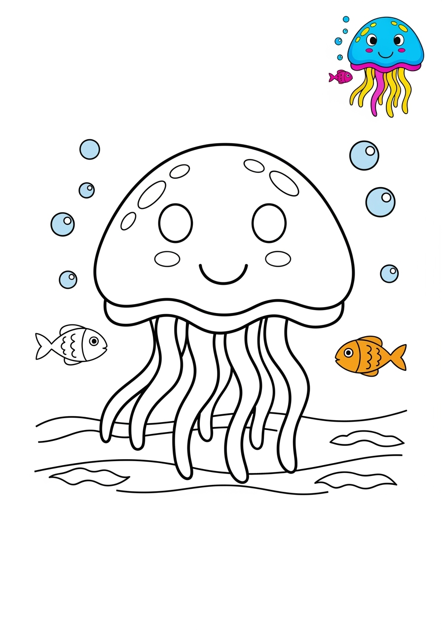 medium underwater and ocean Créatures Marines jellyfish kids coloring page 0