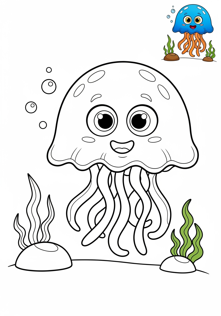 medium underwater and ocean Créatures Marines jellyfish kids coloring page 1