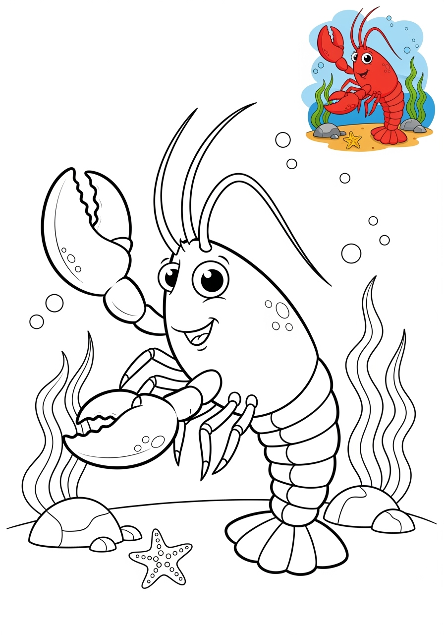 medium underwater and ocean Créatures Marines lobster kids coloring page 0