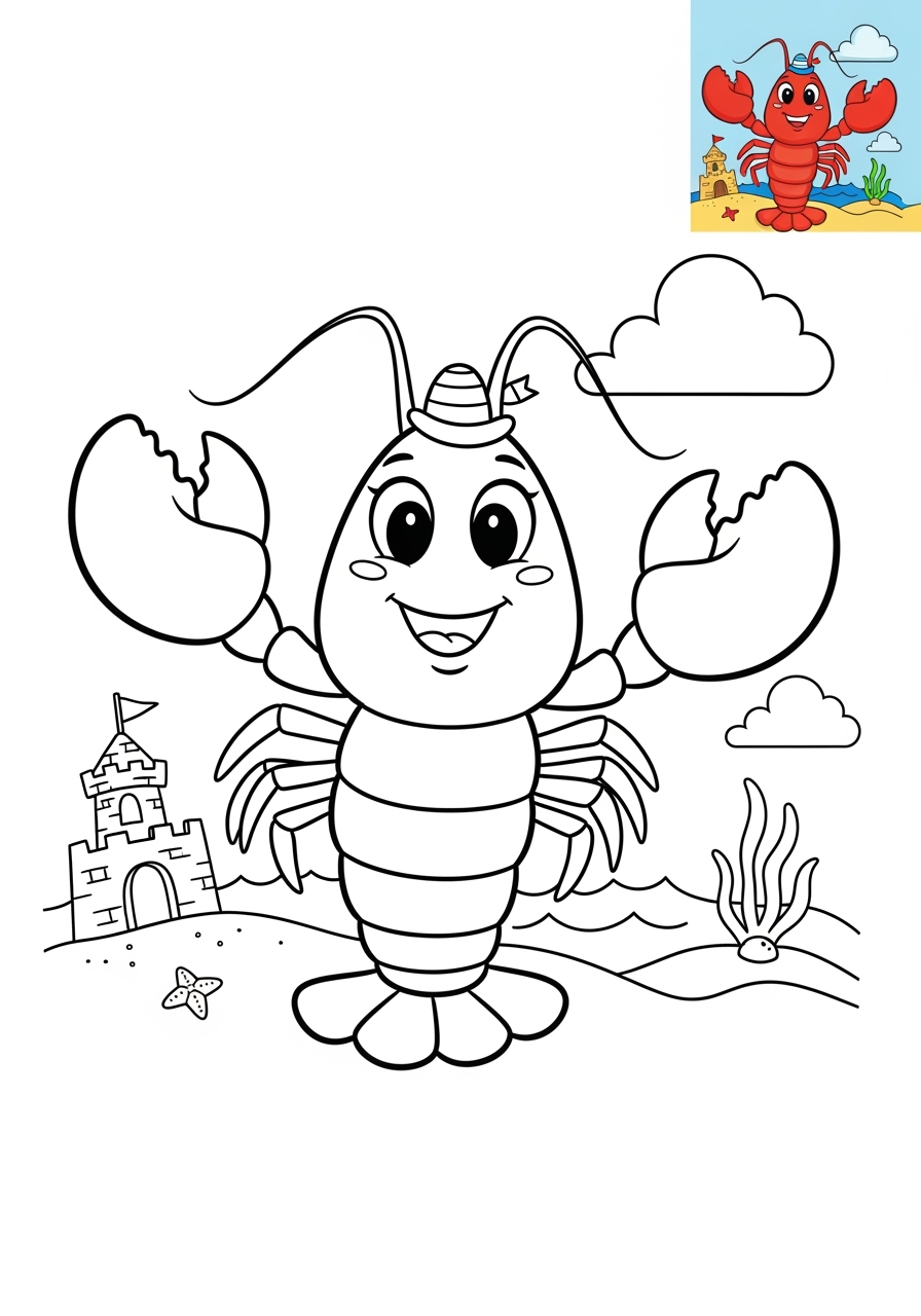 medium underwater and ocean Créatures Marines lobster kids coloring page 1