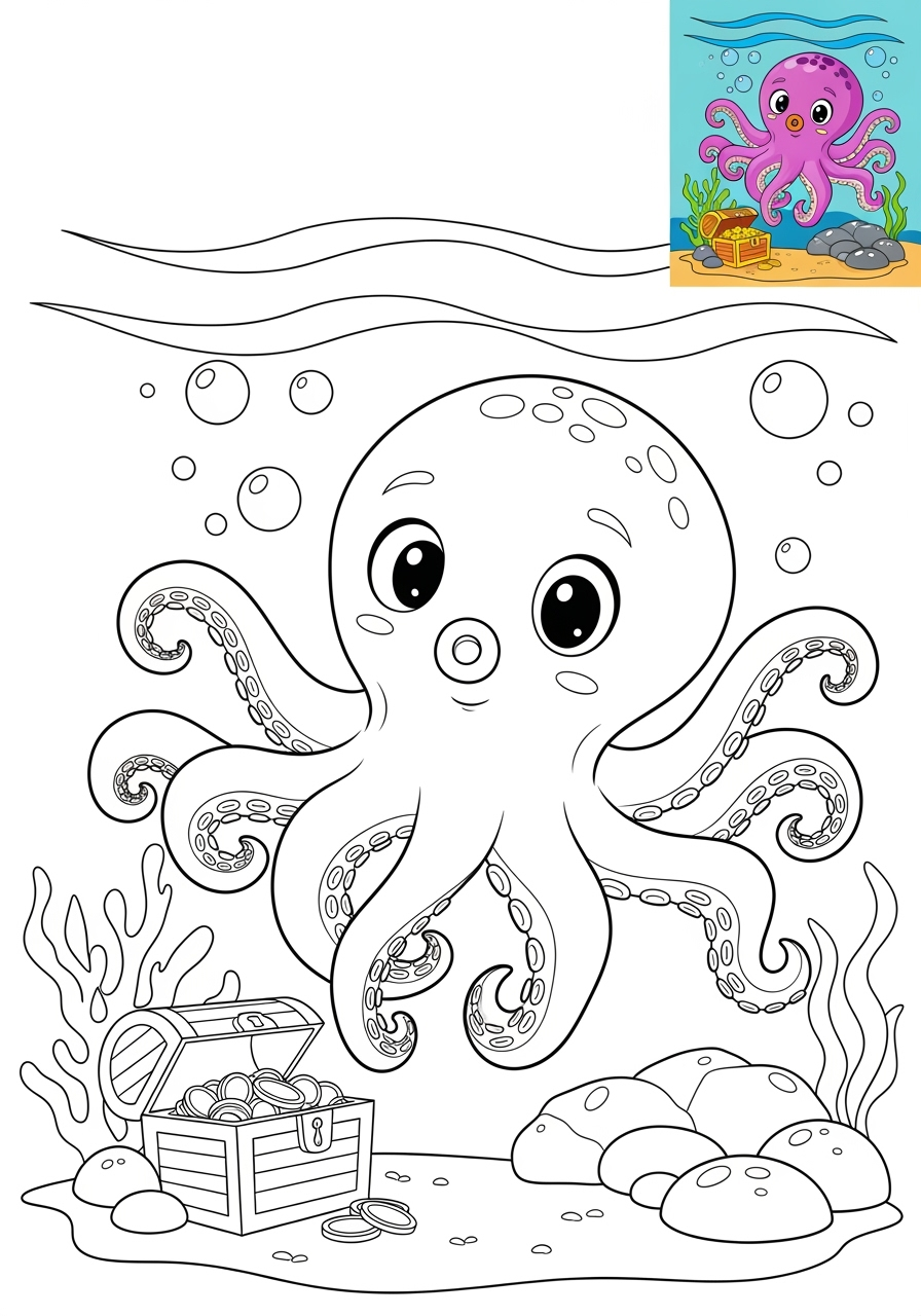 medium underwater and ocean Créatures Marines octopus kids coloring page 0