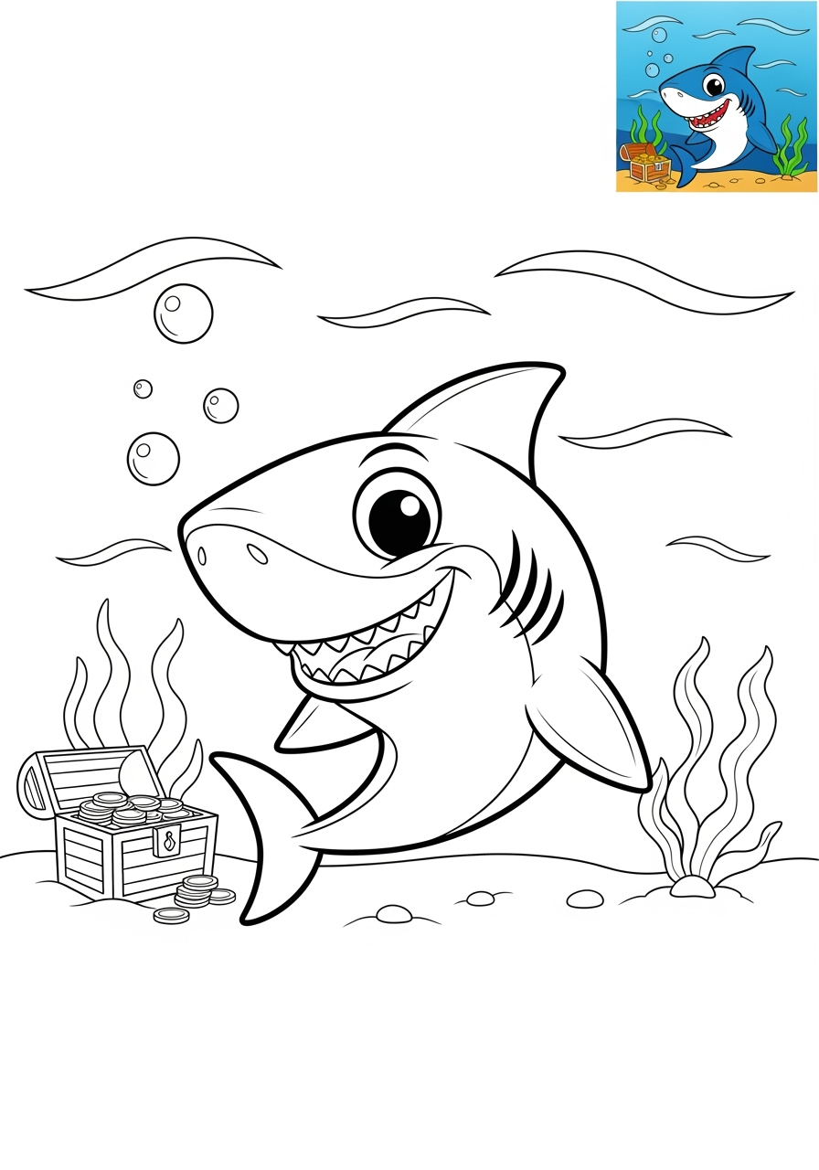 medium underwater and ocean Créatures Marines shark kids coloring page 0