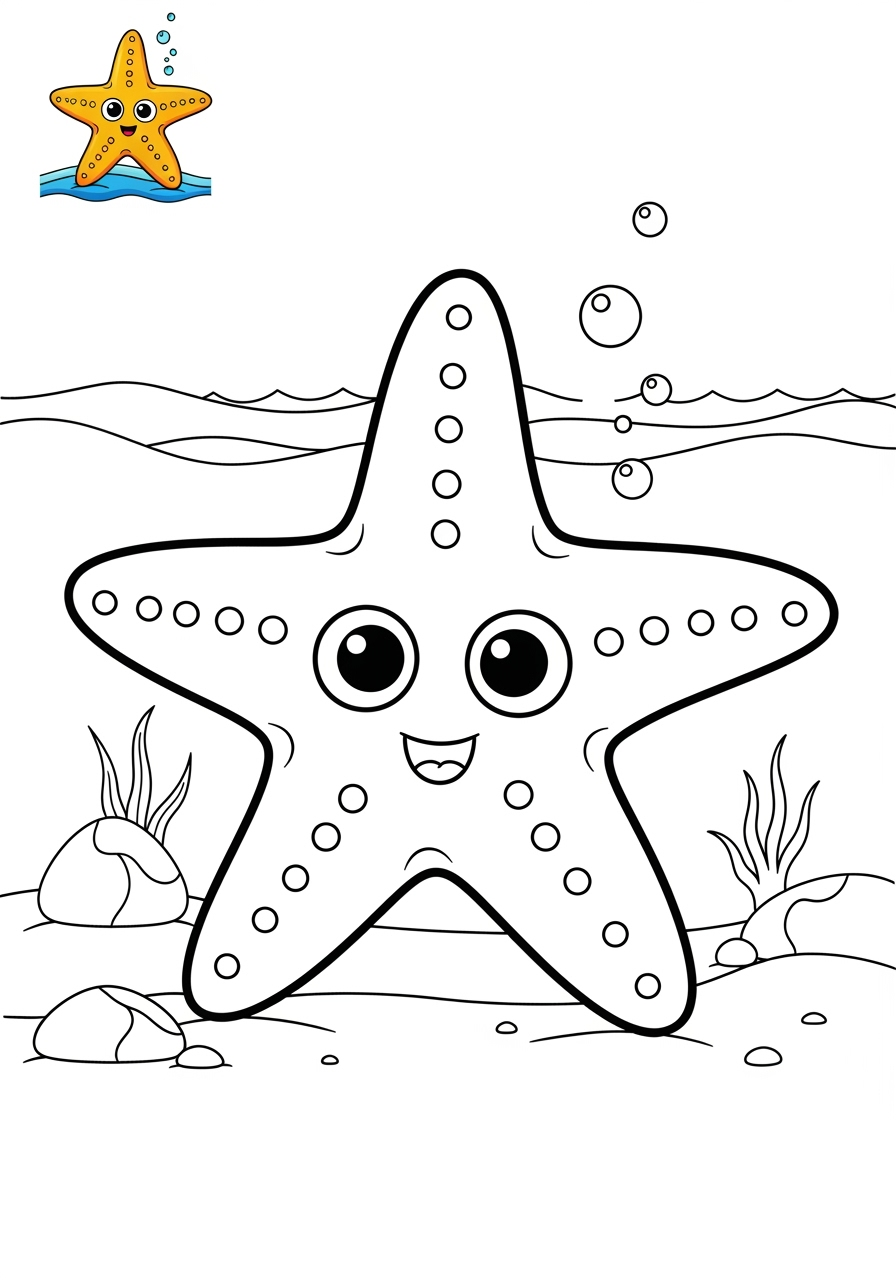 medium underwater and ocean Créatures Marines starfish kids coloring page 0