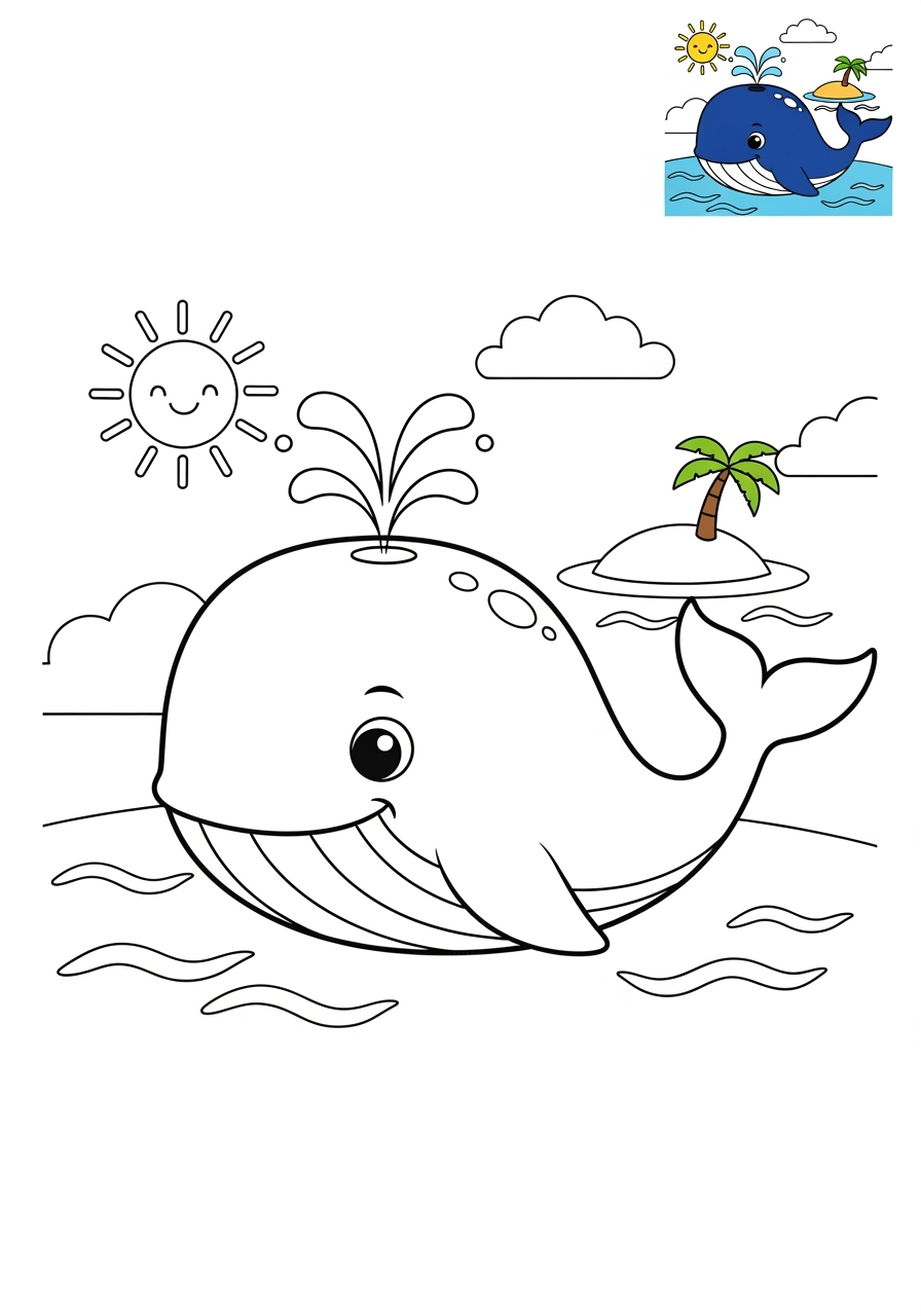 medium underwater and ocean Créatures Marines whale kids coloring page 0