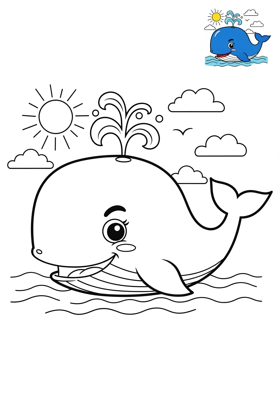 medium underwater and ocean Créatures Marines whale kids coloring page 1
