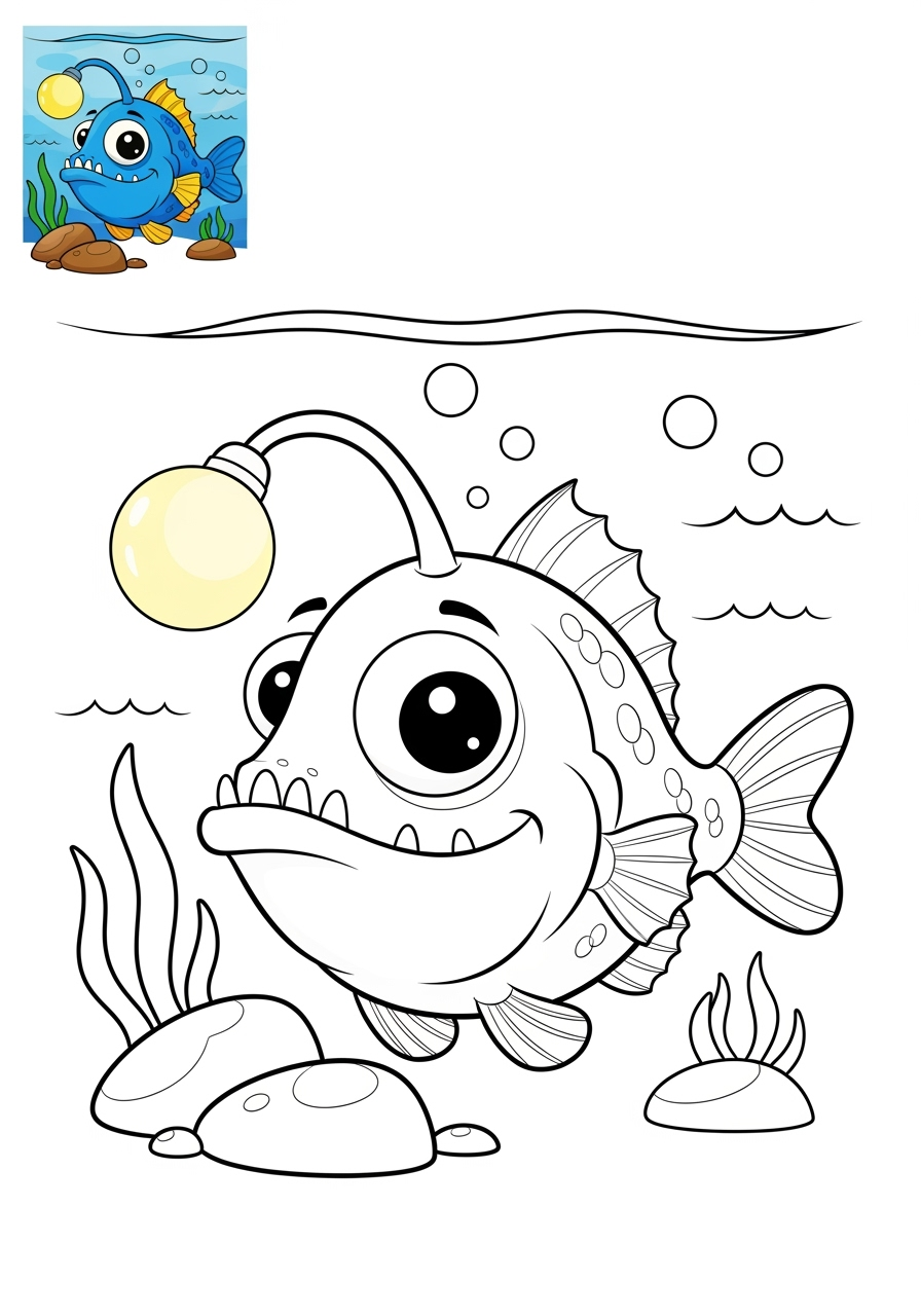 medium underwater and ocean Ocean Scenes anglerfish kids coloring page 0