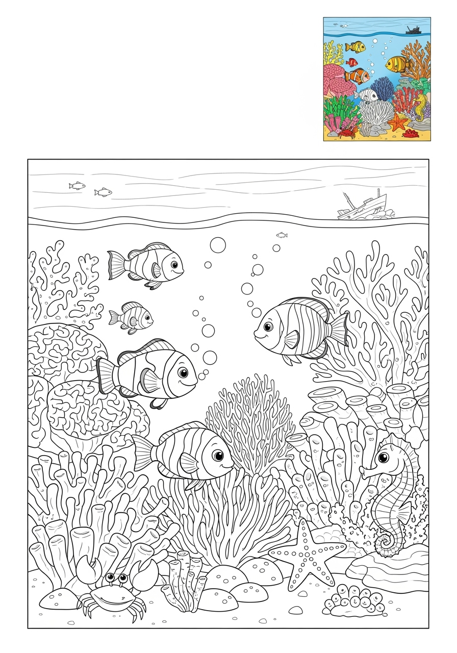 medium underwater and ocean Ocean Scenes coral reef kids coloring page 0