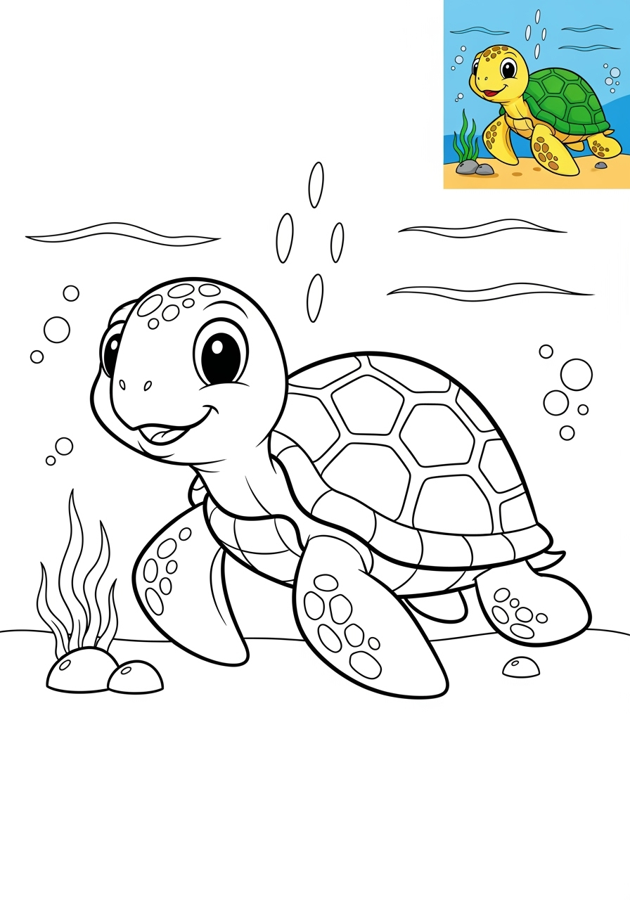 medium underwater and ocean Ocean Scenes sea turtle kids coloring page 0