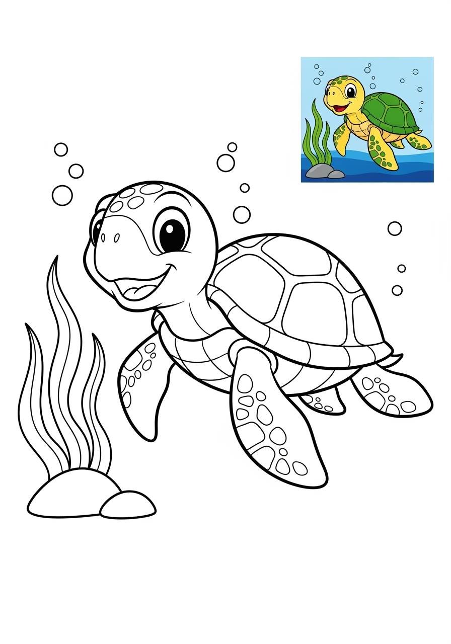 medium underwater and ocean Ocean Scenes sea turtle kids coloring page 1