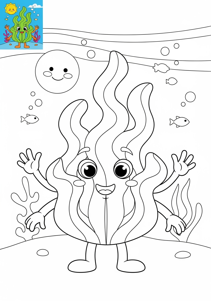 medium underwater and ocean Ocean Scenes seaweed kids coloring page 1