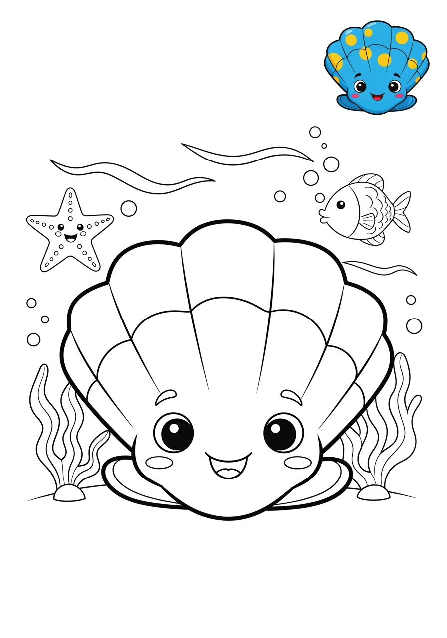 medium underwater and ocean Ocean Scenes shell kids coloring page 0