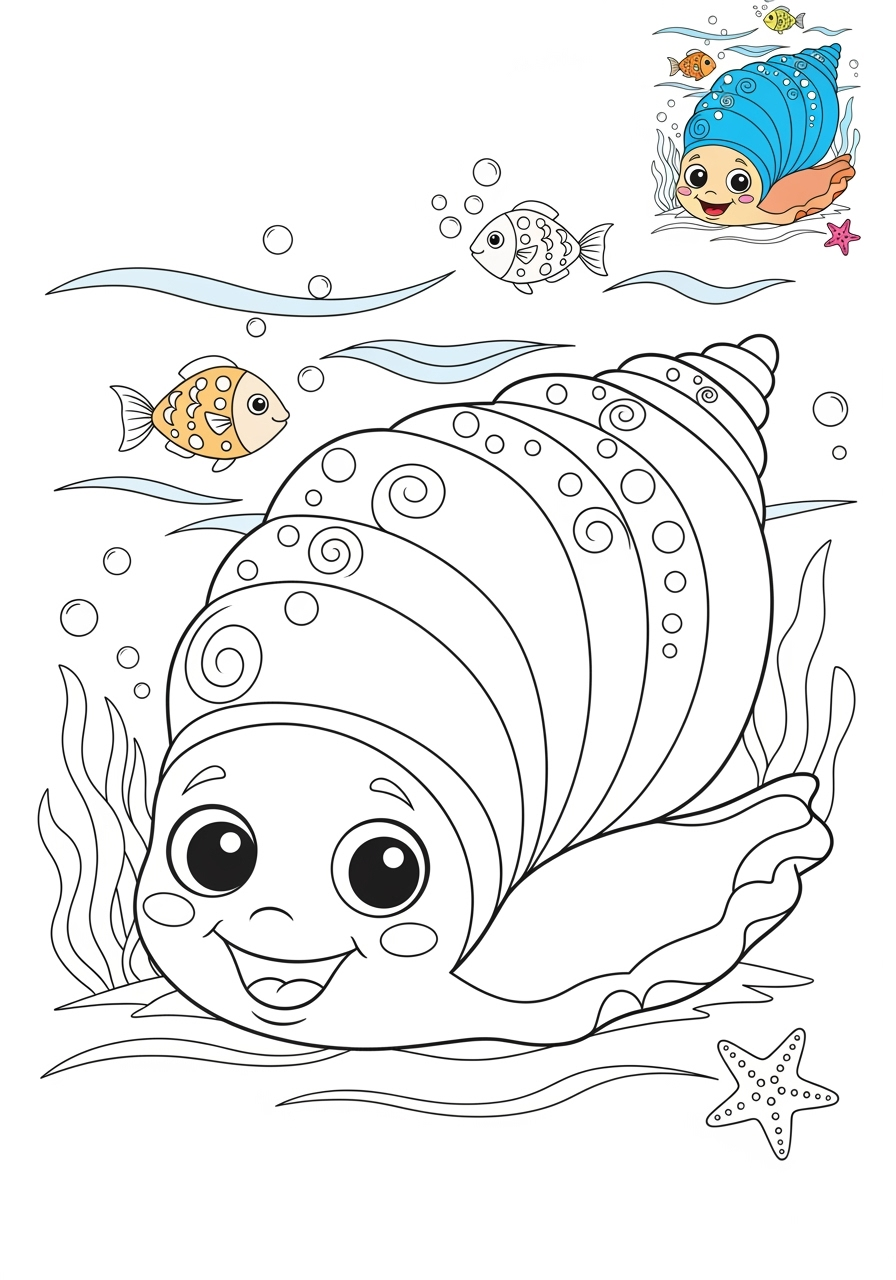 medium underwater and ocean Ocean Scenes shell kids coloring page 1
