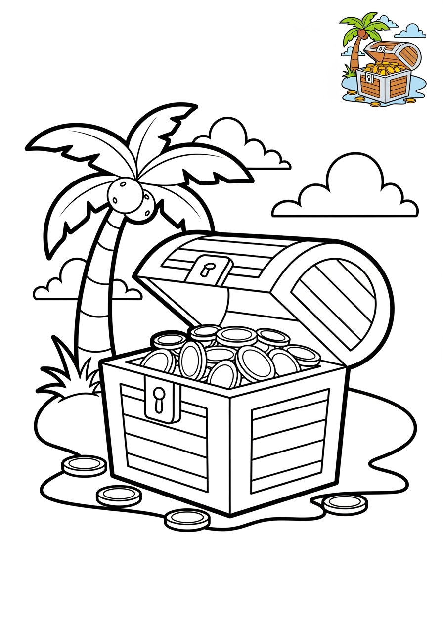 medium underwater and ocean Ocean Scenes treasure chest kids coloring page 0