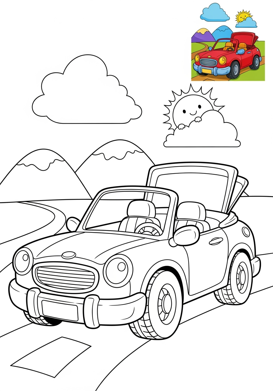 medium vehicles Cars & Trucks convertible kids coloring page 0