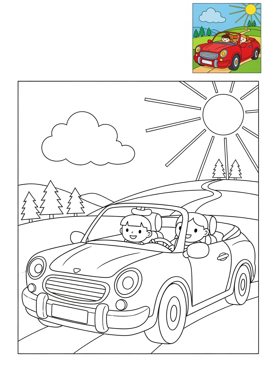 medium vehicles Cars & Trucks convertible kids coloring page 1