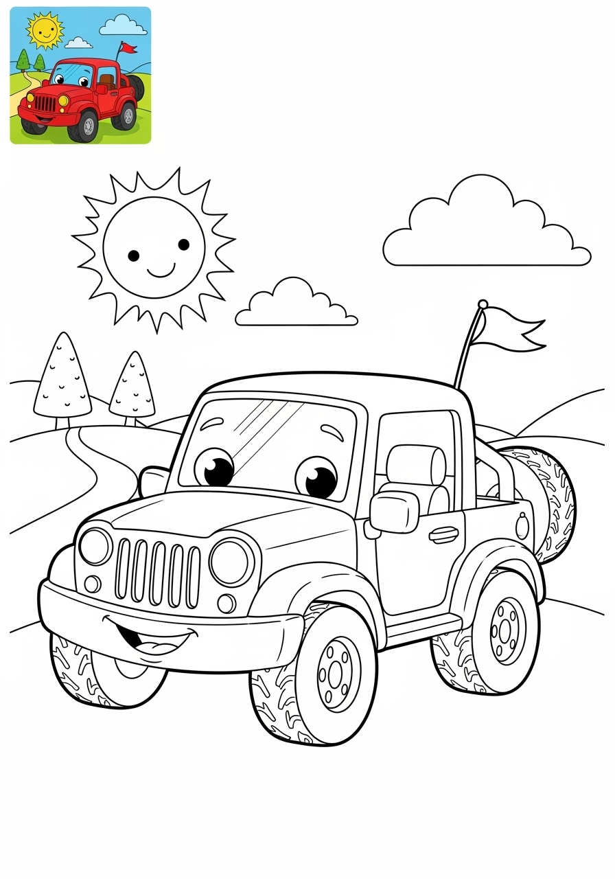 medium vehicles Cars & Trucks jeep kids coloring page 0