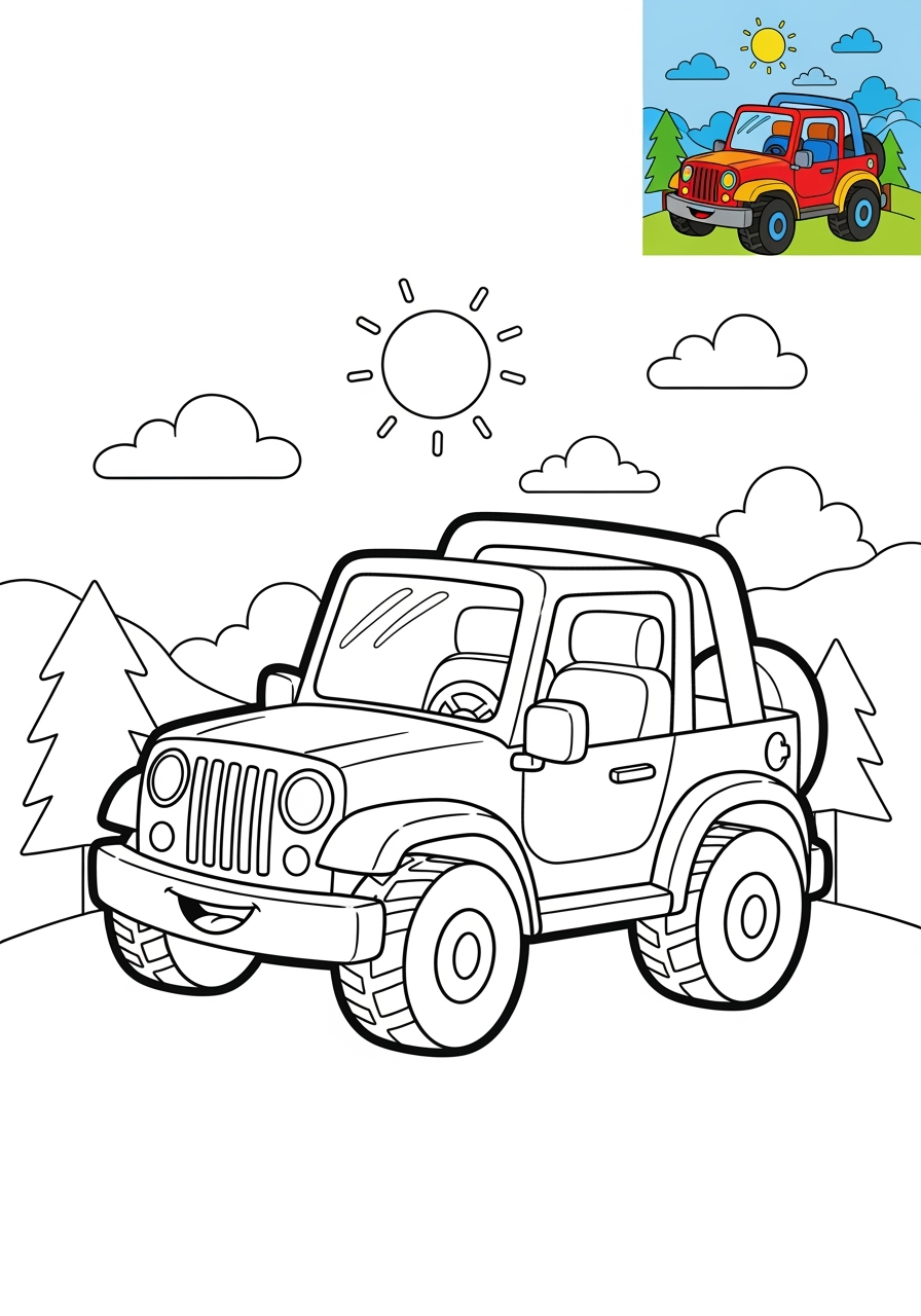 medium vehicles Cars & Trucks jeep kids coloring page 1