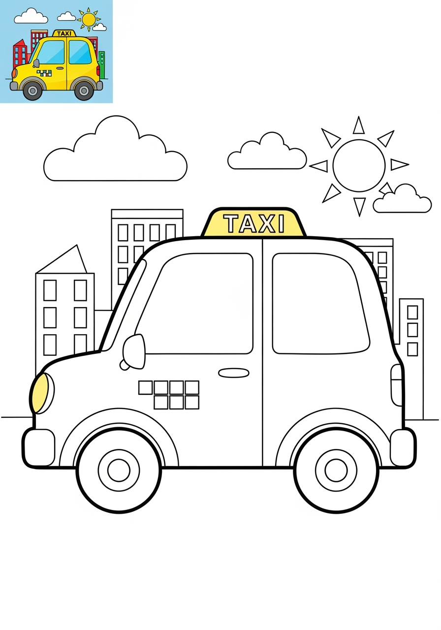 medium vehicles Cars & Trucks taxi kids coloring page 0