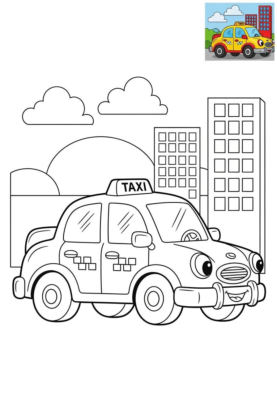 medium vehicles Cars & Trucks taxi kids coloring page 1