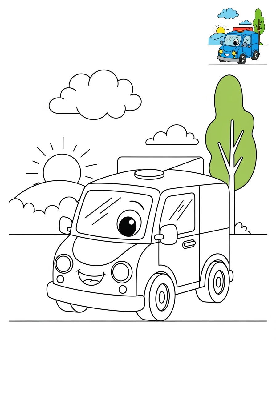 medium vehicles Cars & Trucks van kids coloring page 1