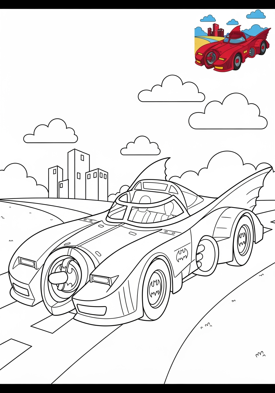 medium vehicles Fantasy Vehicles batmobile kids coloring page 0