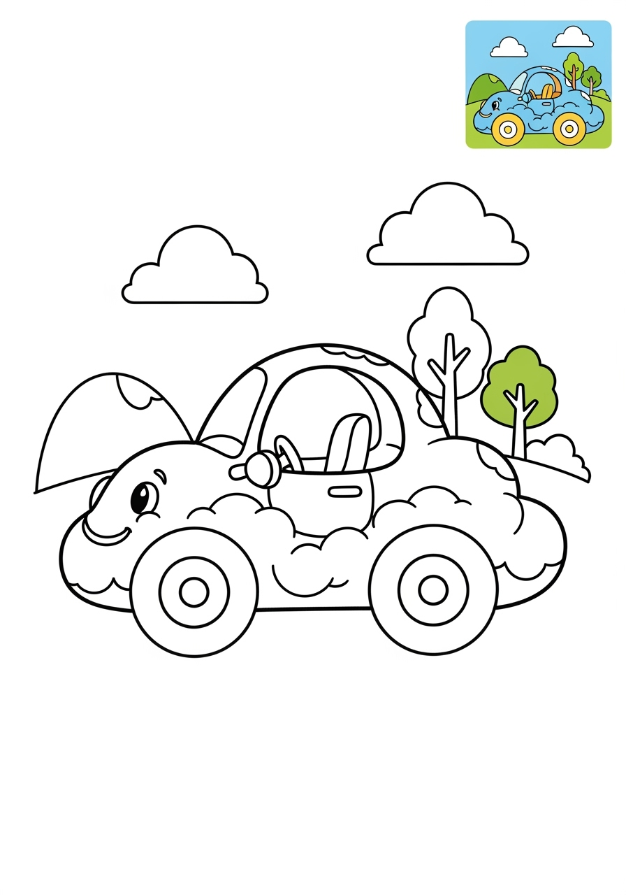 medium vehicles Fantasy Vehicles cloud car kids coloring page 0